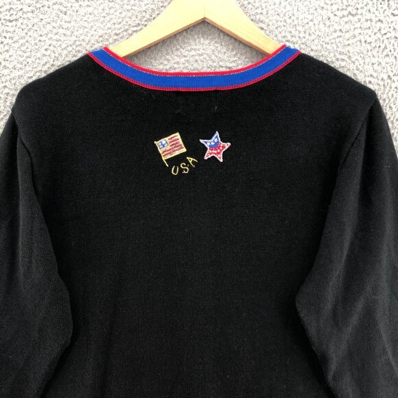 The Quacker Factory Sweater Womens Large Black Button Up Cardigan USA Patriotic - Picture 4 of 9